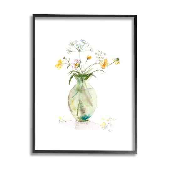 Stupell Industries Buttercups Daisies Green Vase Watercolor Floral Still Life Framed Wall Art